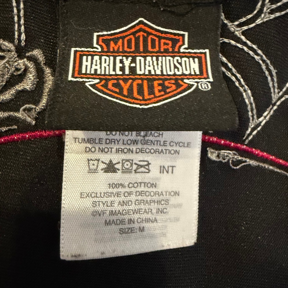 Harley-Davidson Tank Top Womens M Gray Pink Willie G Skull Spiderweb Cutout Y2K - Picture 10 of 13